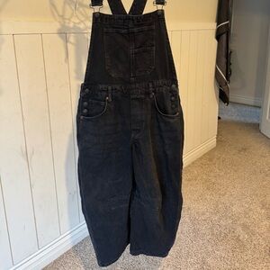 We The Free Black Barrel Denim Overalls